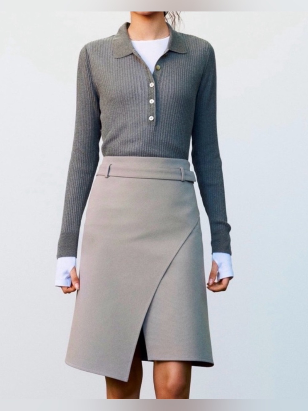 Zara Stone Buckled Asymmetric Wrap Midi Skirt |  Size S | NWOT